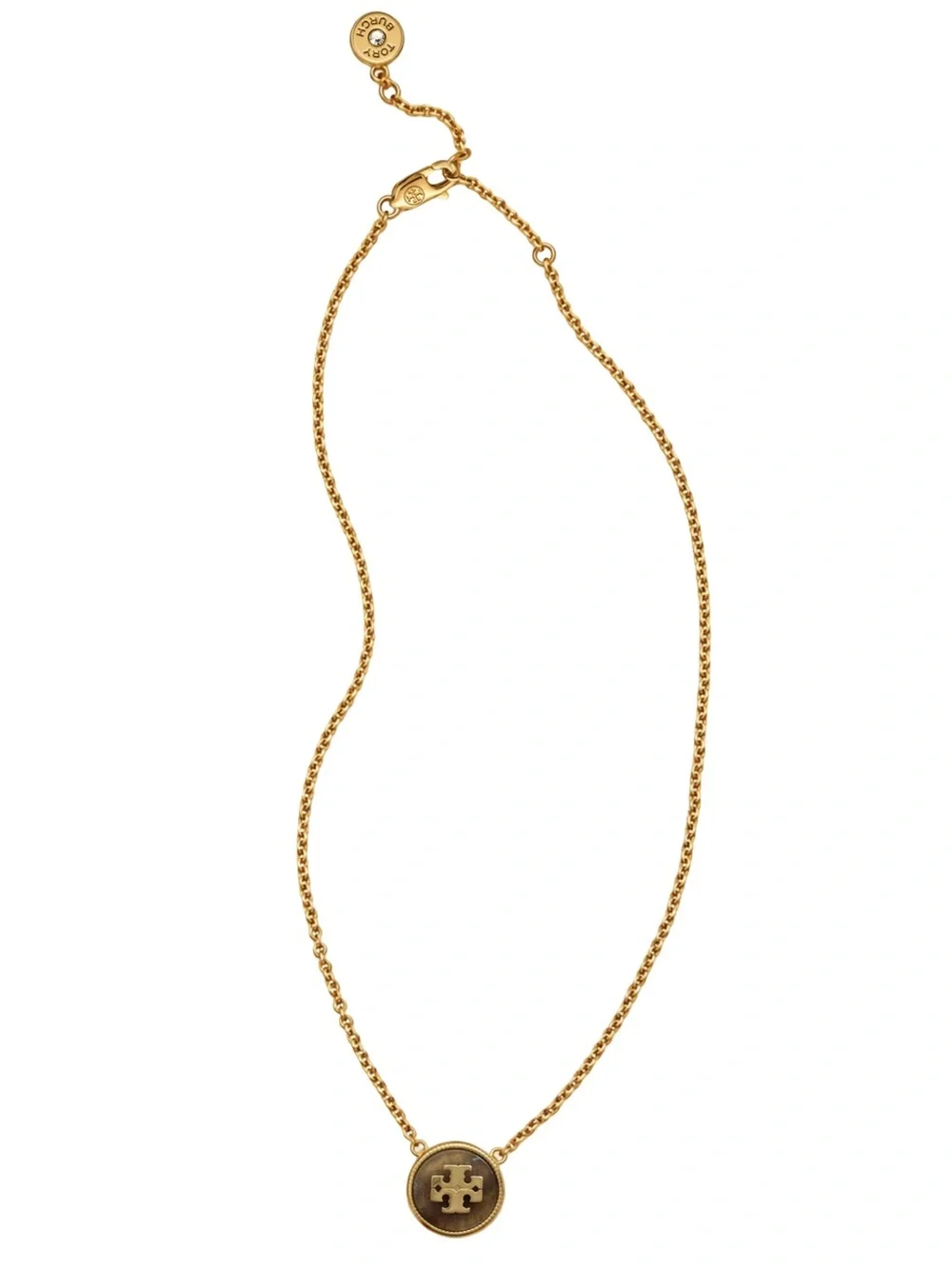 TORY BURCH • Semiprecious Tiger’s Cat’s Eye Logo Stone Necklace